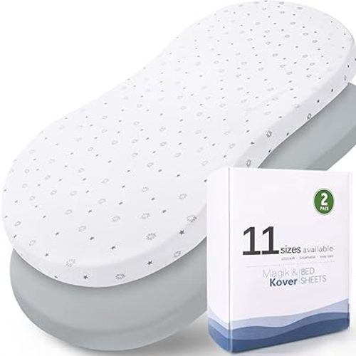 Bassinet Sheets 2 Pack 18" x 30" - Fit for Halo BassiNest Swivel, Glide, Flex Sleeper, 4moms Mamaroo Sleep Bassinet, Baby Boy/Girl, Ultra Soft & Super Stretchy, Grey & White Star
