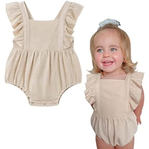 Simplee kids Baby Boys Girls Ruffle Romper Summer Outfit Jumpsuit Linen Bodysuits