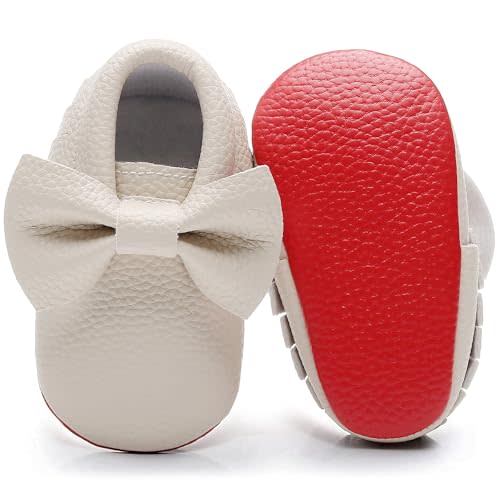 Bebila Double Bow Fringe Baby Moccasins - Soft Sole Baby Shoes Girls Toddler Crib Flats
