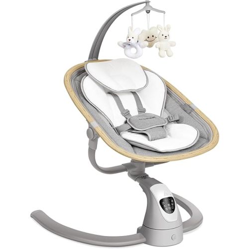 Angelbliss Baby Swing with Cry Detection, Side-to-Side Electric Swing with 5 Speeds, 180° Rotation, Indoor Swing for Infants and Toddlers (Grey)