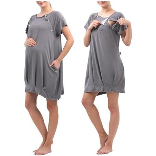 Labor and Delivery Gown for Hospital With Pockets Open Back Nursing Pajamas for Women Breastfeeding Maternity Nightgown