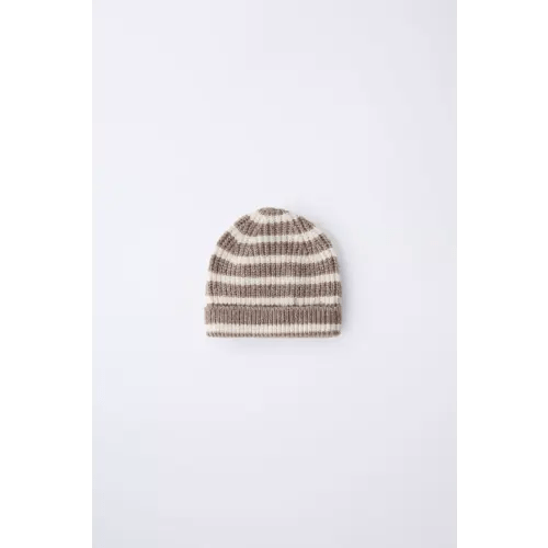 STRIPED KNIT HAT - Ecru / Brown | ZARA United States