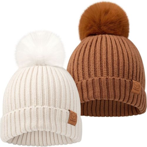 KeaBabies 2pk Baby Hats, Baby Beanies, Kids Hats for Baby Girls, Baby Boys, Toddler Winter Hat, 0-36 Months Infant Hat (Rust, Small)