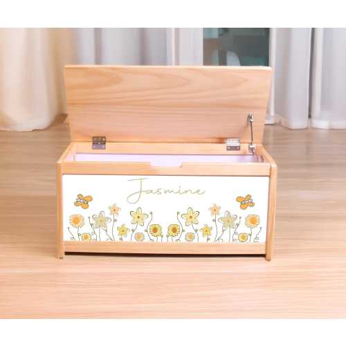 Flower Toy Box For Girls - Personalized Name Playroom Toy Organizer - Customized Montessori Furniture -  Baby Nursery Storage - Toys Storage
