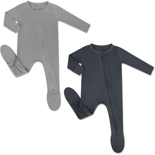 HAPIU Rayon from Bamboo Baby Footed Pajamas, 2 Way Zipper YKK, Footie for Baby Boy Girls, Newborn-24 Months