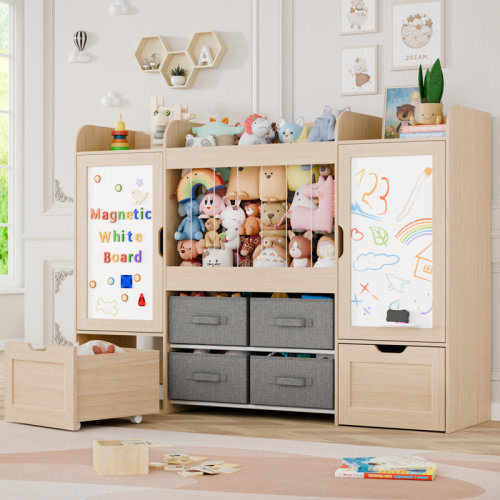 Isabelle & Max™ 61" W Toy Storage Organizer, Kids Toy Storage With Stuffed Animal Storage, 2 Movable Toy Box, 4 Storage Bins And 2 Magnetic Board, Montessori Bookshelf For Kid Toy Room Organization & Reviews | Wayfair