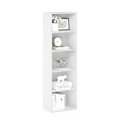 Furinno LUDER Book Shelf, 5-Tier Bookshelf, Bookcase with Open Shelves, 9.4 x 15.8 x 52, Easy Assembly, for Living Room, Bedroom, Home Office, White