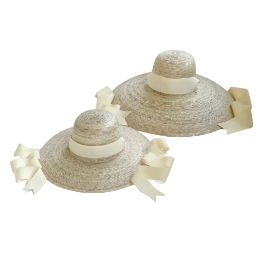 Mommy & Me Sun Hat Set - Daisy & Buttercup - Ivory Grosgrain Ribbon