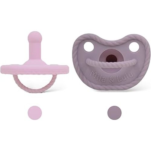 Mila & Lulu Round Silicone Pacifiers (Set of 2) – 100% Food-Grade, One-Piece Design, Soft Round Nipple, Doubles as Soother for Newborns and 0+ Months – Ballerina/Mauve