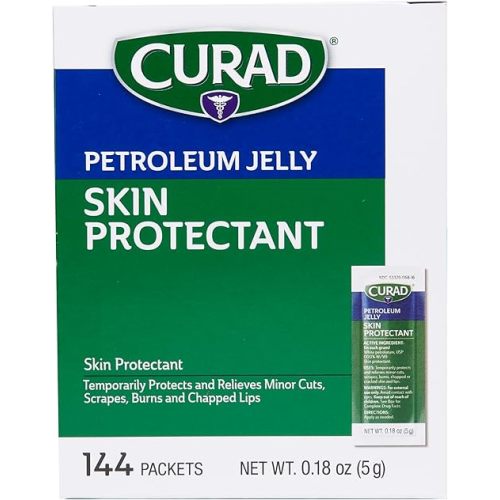 CURAD Petroleum Jelly Skin Protectant, Healing Ointment for Dry Cracked Skin, 144 Count Packets