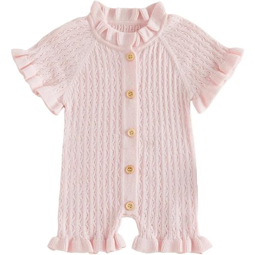 Socutebabe Baby Girl Knit Ruffle Romper Cute Outfit Short Sleeve Onesie Jumpsuit 0 3 6 9 12 18 Month Cute Summer Clothes