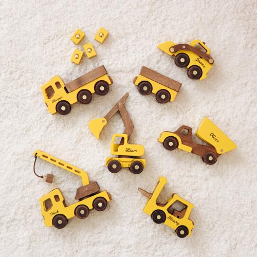 Yellow Construction Toy Cars Set. Kids Outdoor Toys. 1 2 3 Year Old Boy Gift. Baptism Boy Gift Personalized. Wooden Toy Cars For Toddlers.