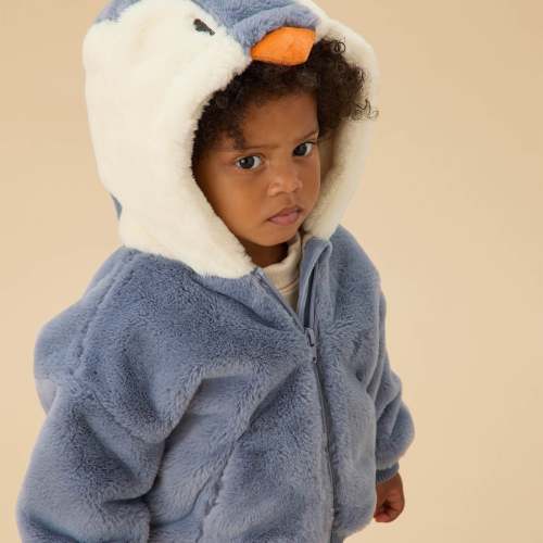Penguin Faux Fur Hooded Bomber Jacket