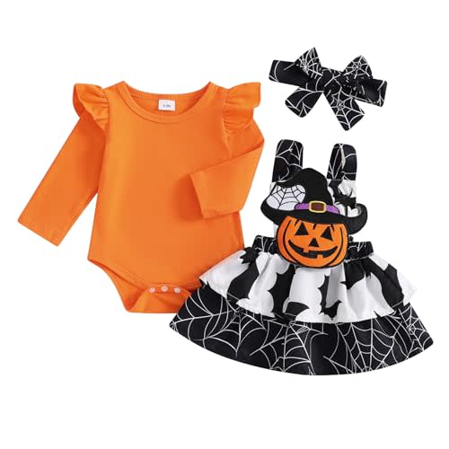 Baby Girl Halloween Clothes Ruffle Long Sleeve Romper Turkey Print Overall Skirt Dress Cute Newborn Outfit