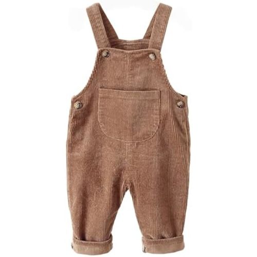 Baby Boy Girl Corduroy Bib Overalls Cotton Button Suspender Overalls Plain Romper Loose Jumpsuit
