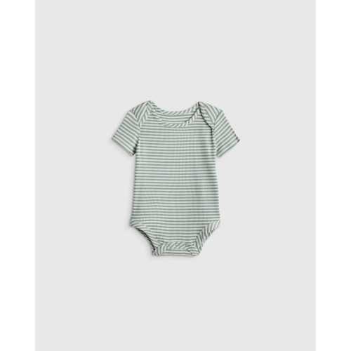 Softest Rib Short Sleeve Bodysuit  in Green Stripe