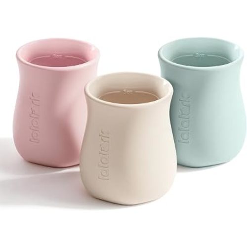 lalalark Baby Open Cups, Silicone Training Cups, 3-Pack, Green/Pink/Beige