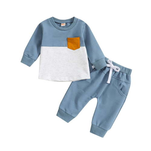 Durtebeua Little Boys Long Sleeve Pullover Sweatshirt & Sweatpant 2-Piece Outfit Set Z17-Blue,90