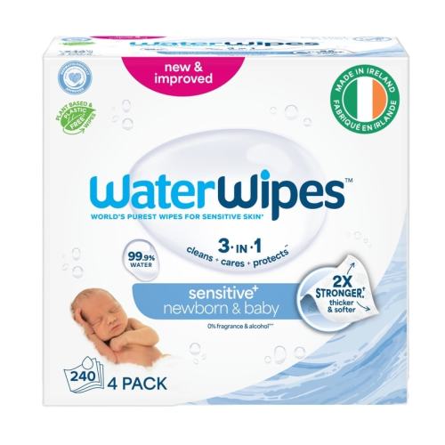 Sensitive+ Newborn & Baby Wipes, 99.9% Water, Unscented & Hypoallergenic, 240 Count