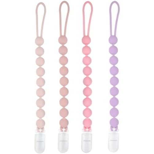 MINMUNJIU 4 Pack Silicone Pacifier Clips for Girls