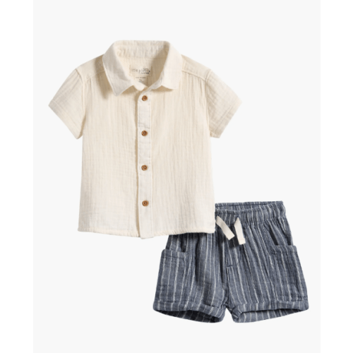 Organic Cotton Gauze Button-Up Shirt & Shorts Set