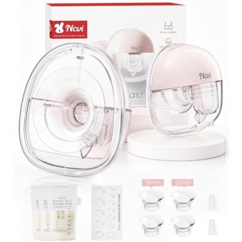 NCVI Wearable Breast Pump for Moms, <42dB for Office, Home, Travel (Pink)