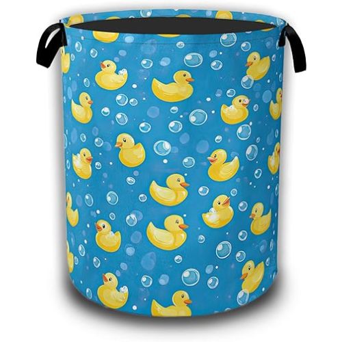 Laundry Hamper,Funny Yellow Duck Laundry Baskets,Waterproof Oxford Cloth Toy Storage for Bedroom,Bathroom,Nursery,16x20.8 Inch