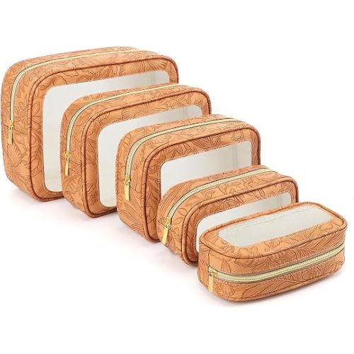 YOPCDJ 5PCS Diaper Bag Organizer Pouches Set, TSA Approved Travel Toiletry Bag For Women, Waterproof Clear Makeup Bag Set, Floral Small Makeup Bag Suitable For Women
