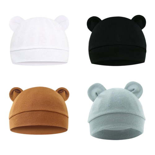 Newborn Bear Ears Beanie Caps - 0-6 Months Infant Hats for Boys & Girls, Hospital-Grade Baby Toddler Caps, White, 1 Pack