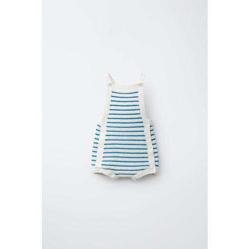 STRIPED KNIT OVERALL SHORTS - Ecru | ZARA United States