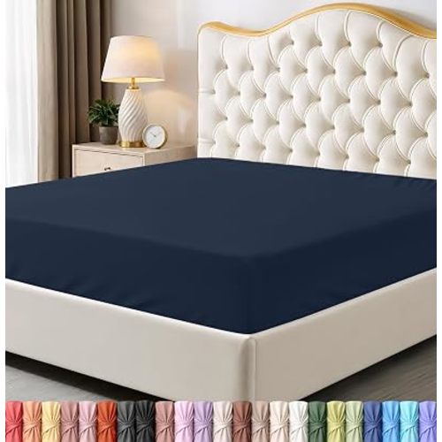 King Fitted Sheet, Ultra Soft Fits Up to 15 Inch Deep Pocket, Navy