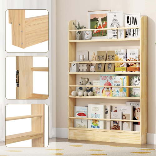 Petoto 4-Tier Behind The Door Bookshelf Slim, Behind the Door Storage Shelf for Study Living Room Bedroom Playroom, Wood Narrow Bookcase 3.9"D x 27.6"W x 47.3"H