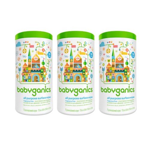 BabyGanics All-Purpose Surface Wipes, Unscented, 75 Count (Pack of 3)