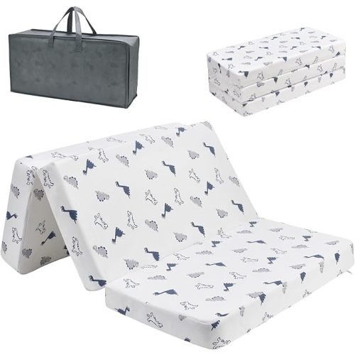 Trifold Pack and Play Mattress 38'' x 26'' x 3'', Portable Mini Crib Playpen Mattress for Baby, Soft Memory Foam Pack N Play Mattresses with Waterproof Washable Breathable Cover (White, One size)