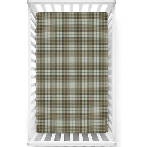 Tartan Themed Fitted Mini Crib Sheets,Portable Mini Crib Sheets Toddler Bed Mattress Sheets-Crib Mattress Sheet or Toddler Bed Sheet,24“ x38“,Pale Green Pale Brown