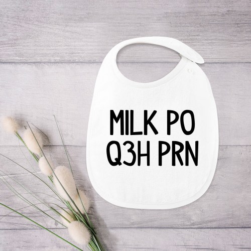 Prescription Baby Bib, Pharmacist Baby Gift, Nurse Gift, Baby Shower Gift, New Baby Gift, New Mom to Be, Black Milk Prescription Baby Bib