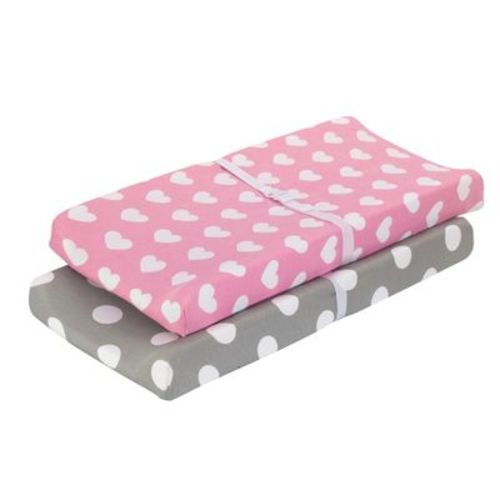 Everyday Kids 2 Pack Baby Girl Changing Pad Covers – 100% Cotton Jersey, Soft & Breathable – Gray with White Dots + Pink with White Hearts