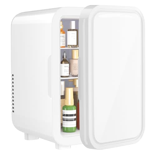 YASHE Mini Fridge, 6 Liter/8 Can 110V AC/DC Portable Thermoelectric Cooler Refrigerators for Bedroom, Skincare, Beverage, Office, Dorm Room and Car, White