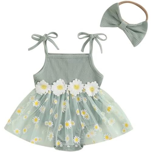 Mubineo Baby Girl Summer Clothes Cute Flower Boho Romper Dress Daisy Skirt Outfits Newborn Sleeveless Rompers Jumpsuit