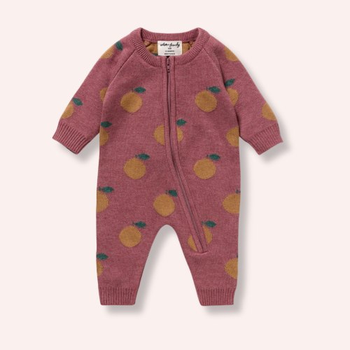 Organic Knitted Jacquard Growsuit - Clementine