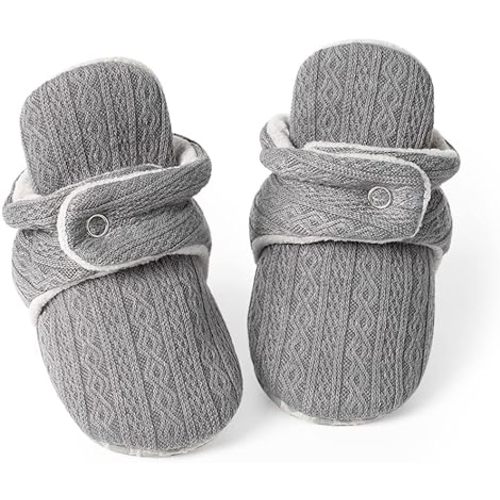 Babelvit Newborn Baby Boy Girl Soft Fleece Booties Stay On Infant Slippers Socks Shoe Non Skid Gripper Toddler First Walkers Winter Ankle Crib Shoes