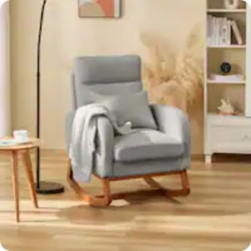 EROMMY Rocking Chair Indoor, Glider Chair with Pillow and Blanket, Living Room, Bedroom & Baby Room, Pink/ Beige/Gray