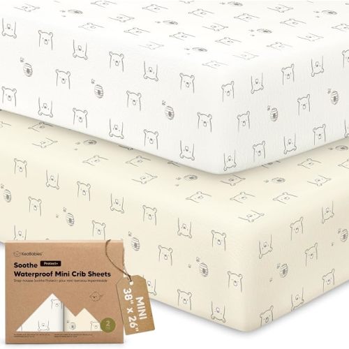 2 Pack and Play Sheets Waterproof Mini Crib Sheet Fitted 38x26 (Bumble Bear)