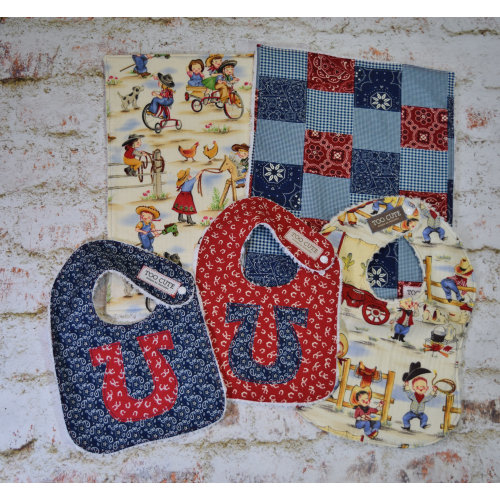Cowboy Bandanna Cowgirl baby gift burp cloth towel infant toddler bib Boy Girl Unisex Vintage Farm Retro Rodeo Cowhide Pony skin horseshoe