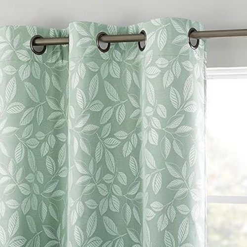 Sun Zero Satti Embroidered Leaf 100% Total Blackout Grommet Curtain Panel, Sage Green, 40" W x 96" L (1 Panel)