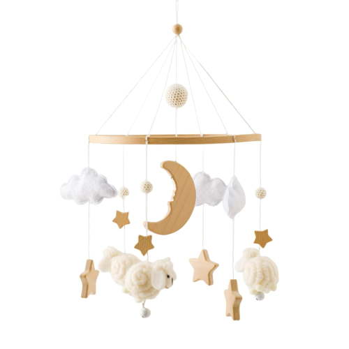 Wooden Baby Crib Mobile – Montessori-Inspired Nursery Decor with Soft Neutral Tones, Handcrafted Hanging Toy for Newborns 0-6 Months, Calming Visual & Sound Stimulation Gift