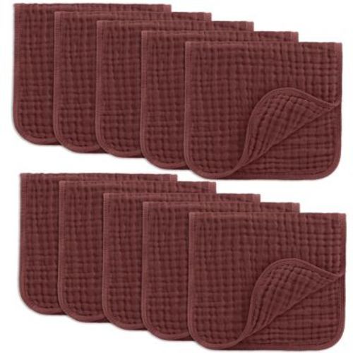 Comfy Cubs Muslin Burp Cloths 20" x 10", Pack of 10 - Large, 6-Layer, Soft Ultra Absorbent 100% Cotton - Wine