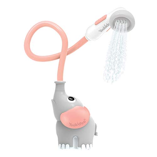 Yookidoo Baby Bath Shower Head - Elephant Water Pump and Trunk Spout Rinser - for Newborn Babies in Tub Or Sink (Pink)