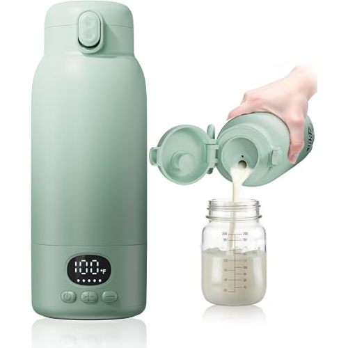Portable Bottle Warmer for Travel, Fast Heating for Breast Milk & Water, 17oz, Long‑Lasting Battery, 316 Stainless Steel, 6H Keep Warm, Portable Milk Warmer for On‑the‑Go & Night Feedings
