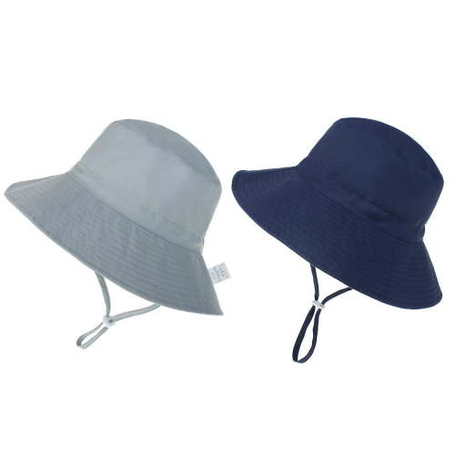 Toddler Beach Hat UPF 50+ Sun Protection Kids Sun Hat Camping Wide Brim Baby Hats with Mesh Liner Navy Grey 0-6 Months
